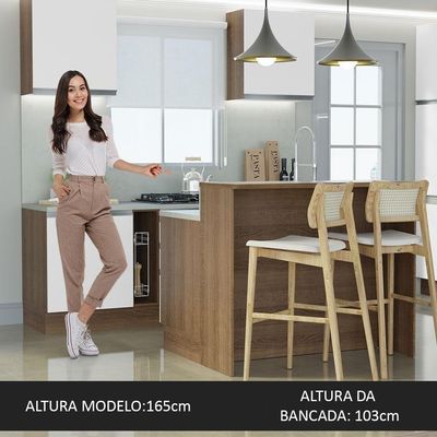 Ilha De Cozinha 120 Cm Rustic/Branco Glamy Madesa