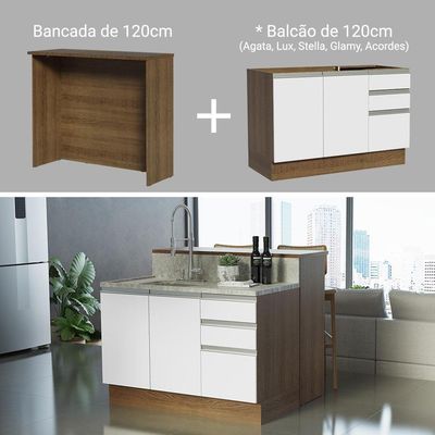 Ilha De Cozinha 120 Cm Rustic/Branco Glamy Madesa