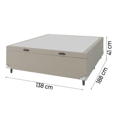 Base Cama Box Baú Casal 138x188x41cm Bege Suede Veludo Prince Bege