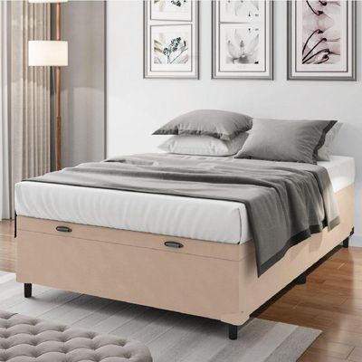 Base Cama Box Baú Casal 138x188x41cm Bege Suede Veludo Prince Bege
