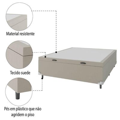 Base Cama Box Baú Casal 138x188x41cm Bege Suede Veludo Prince Bege