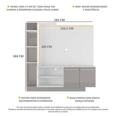Estante+Painel Tv 55" E França Br2473 Branco/ Lacca Fumê