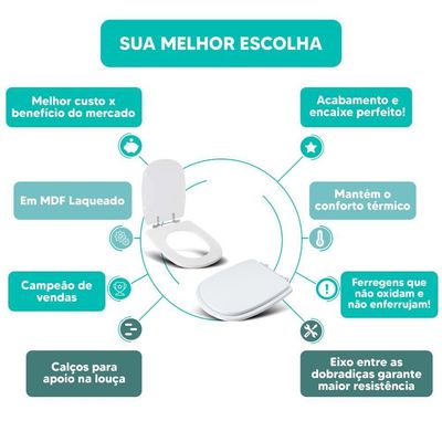 Tampa Vaso Sanitário Madeira Laqueada Dona Beja Branco Para Bacia Santa Clara
