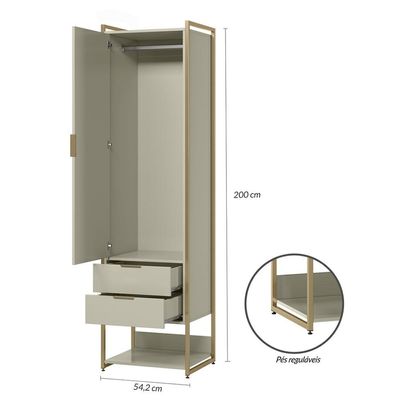 Guarda-Roupa Closet Industrial Mital 1 PT 2 GV Off White e Dourado