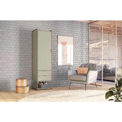 Guarda-Roupa Closet Industrial Mital 1 PT 2 GV Off White e Dourado