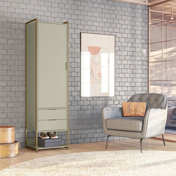 Guarda-Roupa Closet Industrial Mital 1 PT 2 GV Off White e Dourado