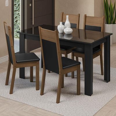 Mesa Tampo Vidro 4 Cadeiras Preto-Rustic Madesa