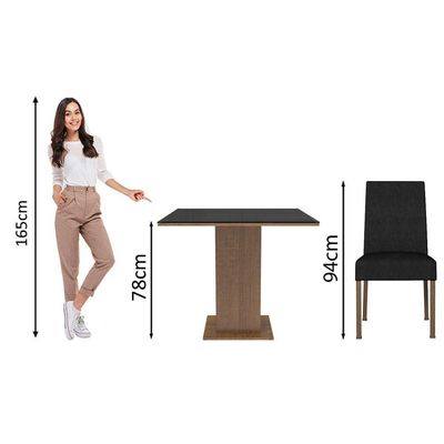 Mesa Jantar Tampo Vidro 4 Cadeiras Rustic