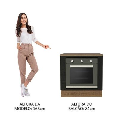 Balcão Forno Embutir 80x60cm Com Tampo Rustic/preto