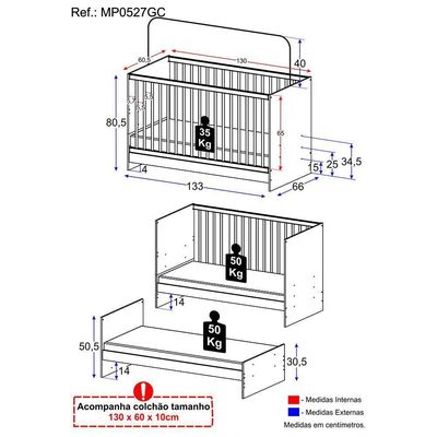 Berço 3 Em 1 Com Colchão Incluso Mp0527gc Branco