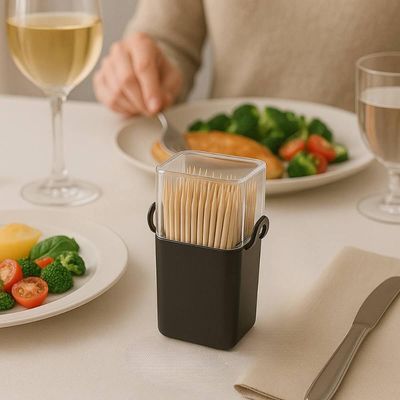 Paliteiro De Mesa 70ml Plástico Coza 5x4x9cm Porta Palito de Dente Preto Visor