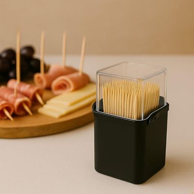 Paliteiro De Mesa 70ml Plástico Coza 5x4x9cm Porta Palito de Dente Preto Visor