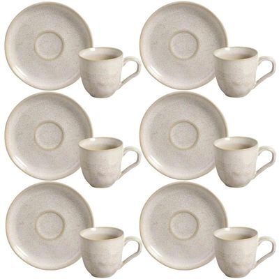 Jogo 6 Xícaras de Café 120ml com Pires Cerâmica Bio Latte Mesa Posta Porto Brasil