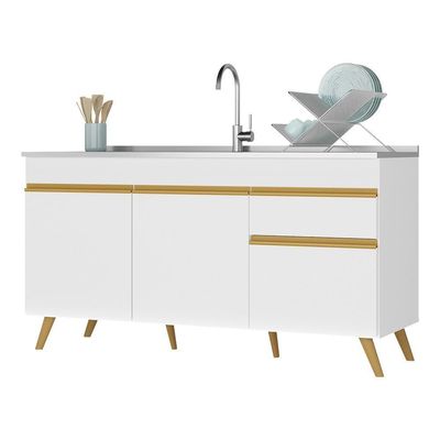 Balcão Cozinha Gabinete Pia 150 Cm 3 Portas Gw Mp2072 Branco