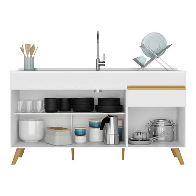 Balcão Cozinha Gabinete Pia 150 Cm 3 Portas Gw Mp2072 Branco
