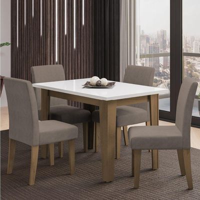 Conjunto De Mesa Sala De Jantar Miami Com 4 Cadeiras Trieste Suede 1,20m Cedro / Off White / Mascavo