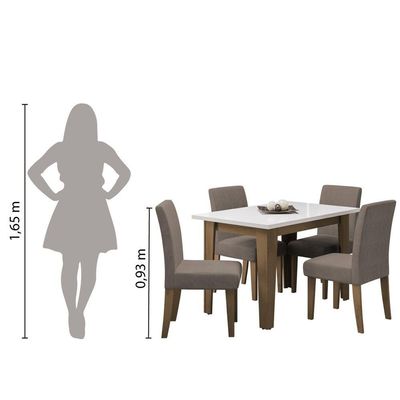 Conjunto De Mesa Sala De Jantar Miami Com 4 Cadeiras Trieste Suede 1,20m Cedro / Off White / Mascavo
