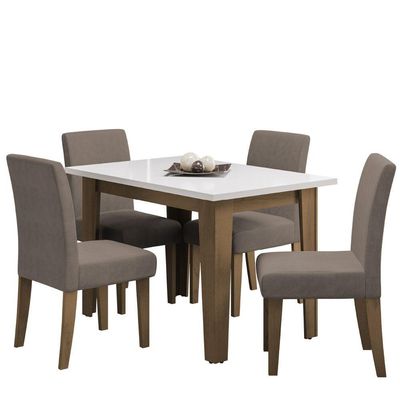 Conjunto De Mesa Sala De Jantar Miami Com 4 Cadeiras Trieste Suede 1,20m Cedro / Off White / Mascavo