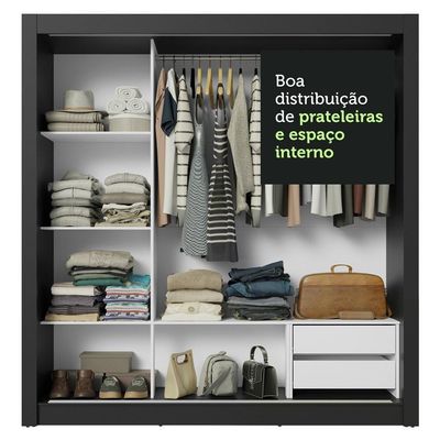 Guarda-roupa Casal 3 Portas Correr Preto/Cinza Sublime