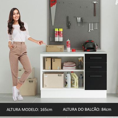 Balcão Multiuso 120cm 2 Portas 3 Gavetas Branco