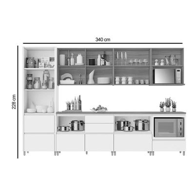 Cozinha Completa Rainha Gourmet 7 Peças (3 Aéreos + 1 Paneleiro + 3 Balcões) C6p37 Nature-verde - Nesher