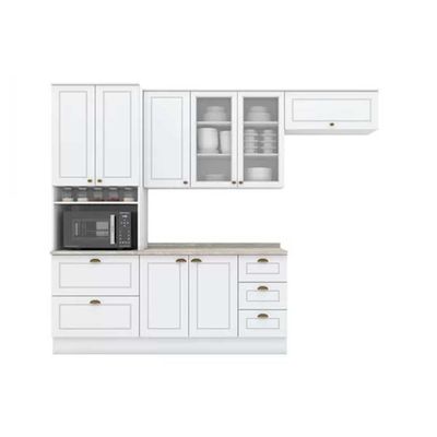 Cozinha Modulada Completa Americana 5 Peças 2aéreos+ 1 Paneleiro +1balcão + 1 Complemento C5p32 Branco