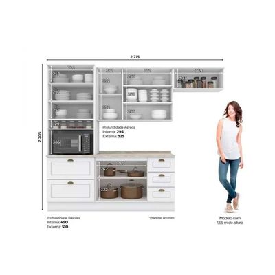 Cozinha Modulada Completa Americana 5 Peças 2aéreos+ 1 Paneleiro +1balcão + 1 Complemento C5p32 Branco