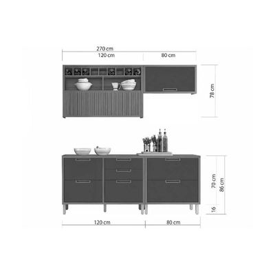 Cozinha Completa Imperatriz 4 Peças (2 Balcões + 2 Aéreos) C6p44 Freijo-off White - Nesher