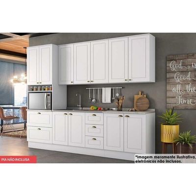 Kit Cozinha Modulada 6 Peças Americana 2 Aéreos + 2 Balcões+ 1 Paneleiro + 1 Complemento C5p35 Branco