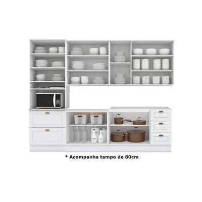 Kit Cozinha Modulada 6 Peças Americana 2 Aéreos + 2 Balcões+ 1 Paneleiro + 1 Complemento C5p35 Branco