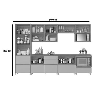 Cozinha Completa Rainha Gourmet 7 Peças (3 Aéreos + 1 Paneleiro + 3 Balcões) C6p38 Nature-verde - Nesher