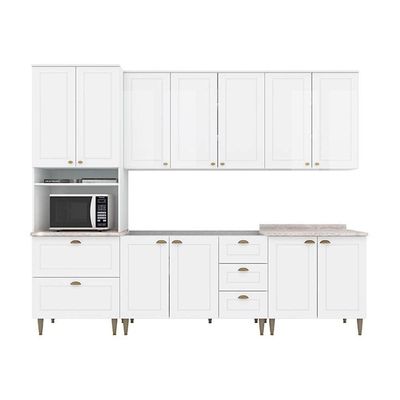 Cozinha Completa 6 Peças Americana 2 Aéreos 2 Balcões 1 Paneleiro 1 Complemento Com Pés C5p62 Branco