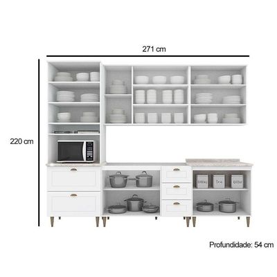 Cozinha Completa 6 Peças Americana 2 Aéreos 2 Balcões 1 Paneleiro 1 Complemento Com Pés C5p62 Branco