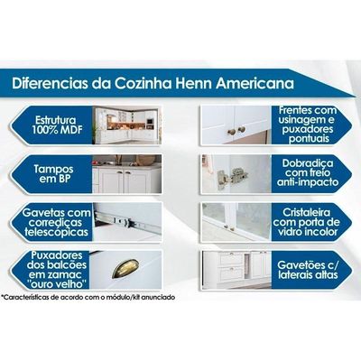 Cozinha Completa 6 Peças Americana 2 Aéreos 2 Balcões 1 Paneleiro 1 Complemento Com Pés C5p62 Branco