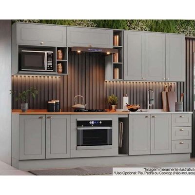 Cozinha Modulada Americana Completa 12 Peças 5aéreos+4balcões+3complementos Cz314 Cinza2 Aéreos + 1 Balcão + 1 Complemento