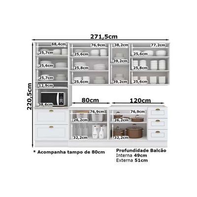 Cozinha Completa 6 Peças Americana 2 Aéreos 2 Balcões 1 Paneleiro 1 Complemento C5p35 Branco