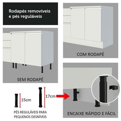 Armário Cozinha Completo Canto 100% MDF 447cm Branco