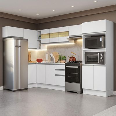 Armário Cozinha Completo Canto 100% MDF 447cm Branco