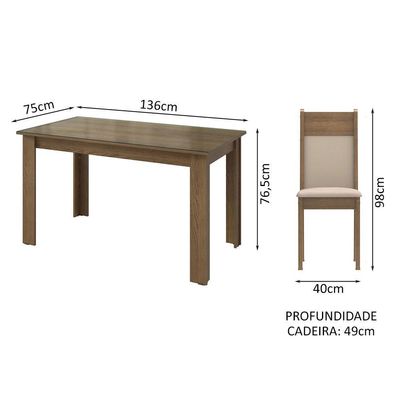 Mesa de Jantar Tampo Vidro 4 Cadeiras Rustic-crema-bege