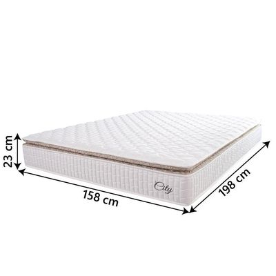 Colchão Casal Queen Molas Ensacadas City Pillow Top 158x198x23cm Branco-bege Hellen Branco-bg