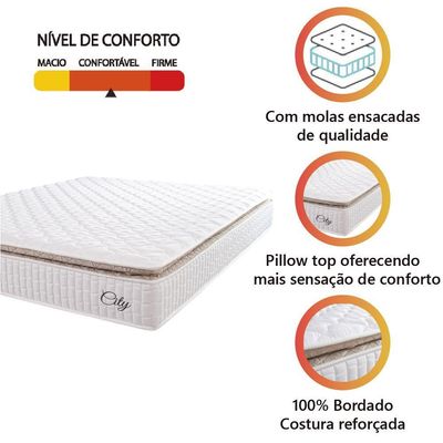 Colchão Casal Queen Molas Ensacadas City Pillow Top 158x198x23cm Branco-bege Hellen Branco-bg