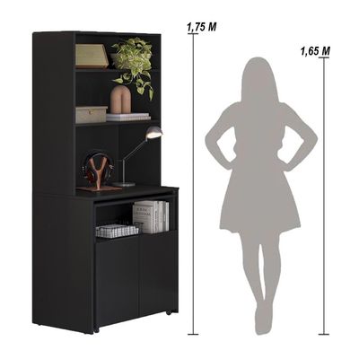 Armário Escrivaninha 2 Portas Com Mesa Retrátil Duo - Preto