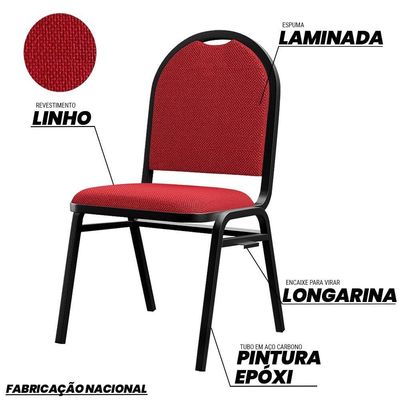 Kit 3 Cadeiras Hoteleiras Auditório Empilhável Linho M23 Vermelho - Mpozenato