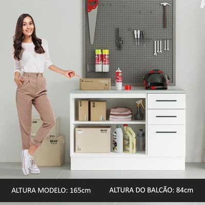 Balcão Multiuso 120cm 2 Portas 3 Gav Branco Agata Madesa