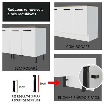 Balcão Multiuso 120cm 2 Portas 3 Gavetas Branco/Rustic