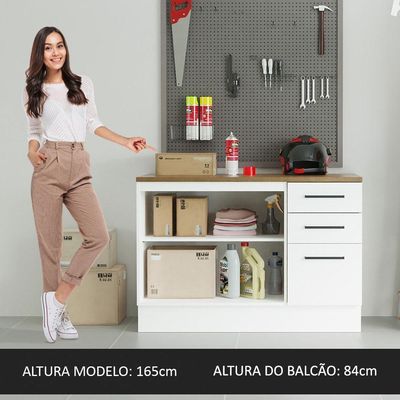 Balcão Multiuso 120cm 2 Portas 3 Gavetas Branco/Rustic