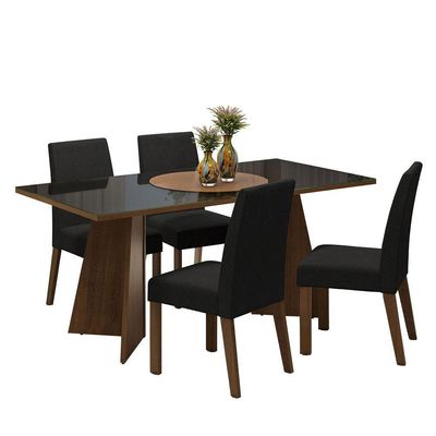 Conjunto Sala Jantar Mesa Vidro 4 Cadeiras Rustic
