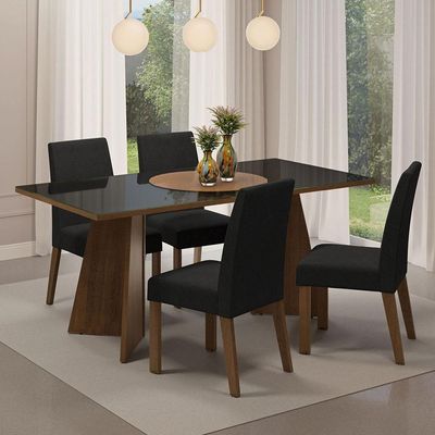 Conjunto Sala Jantar Mesa Vidro 4 Cadeiras Rustic