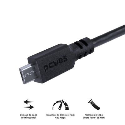 Cabo Micro Usb Para Usb A 2.0 1m Preto - Pmuap-1