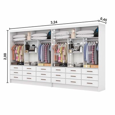 Closet Sevilha 6 Portas Casal Duplo Com Espelho 18 Gavetas
